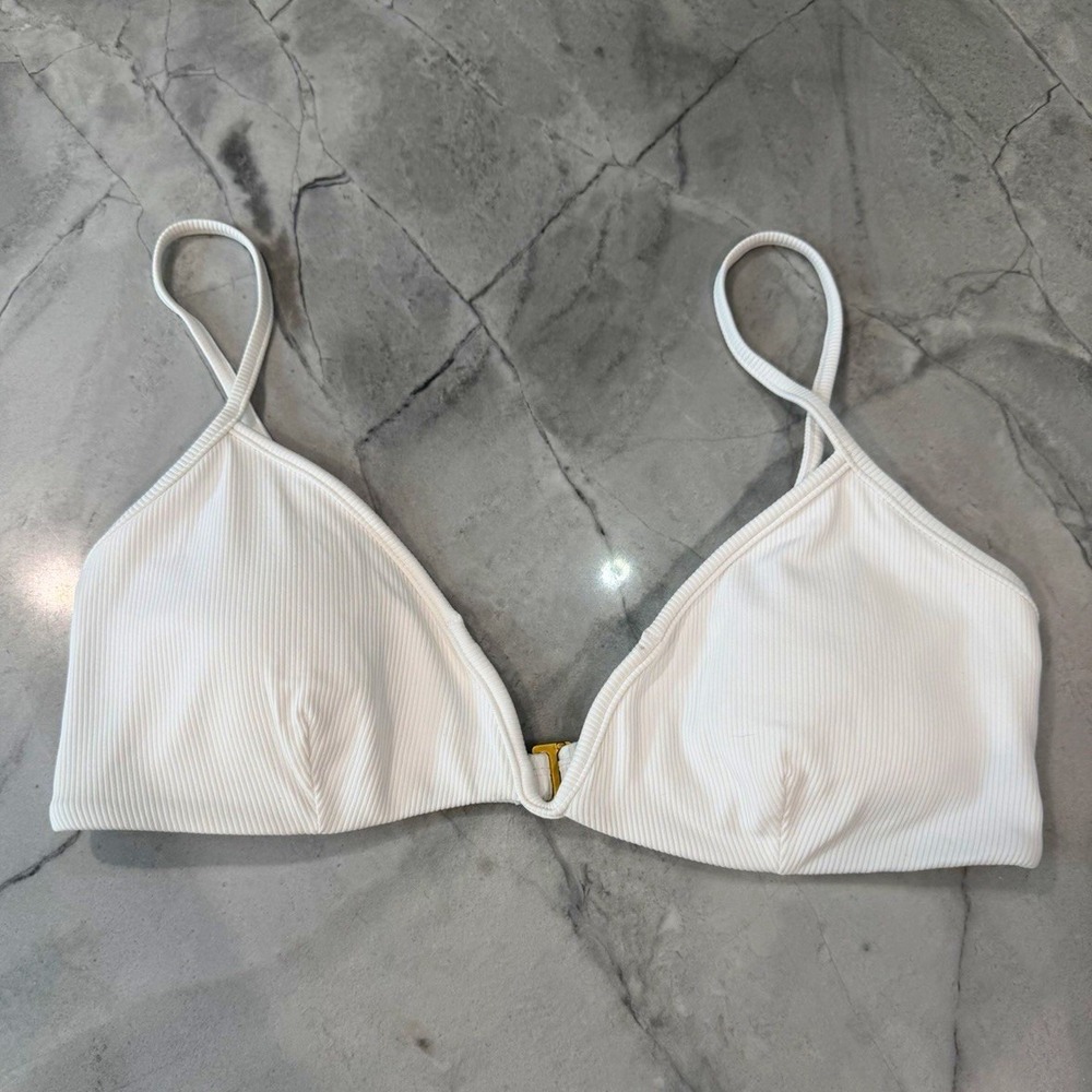 L*Space Helena White Ribbed Bikini Swim Top XL Adjustable Strap Back Closure